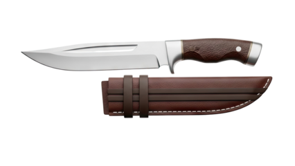 3D Hunting Knife with Leather Sheath on transparent background