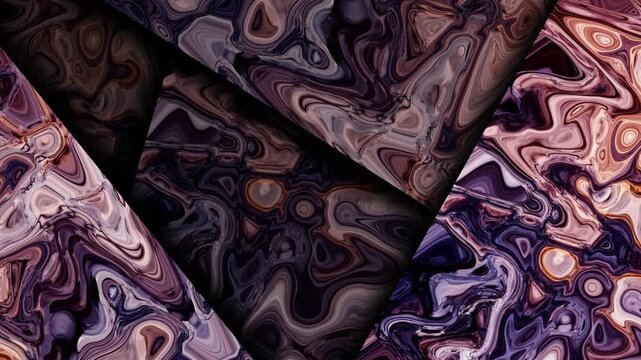 Abstract Fluid Marble Swirl Background with Elegant Purple and Rose Gold Tones Featuring Dynamic Geometric Layered Motion and Texture