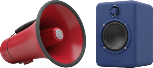 Red Megaphone and Blue Speaker