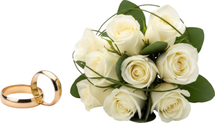 White Rose Bouquet and Gold Wedding Rings
