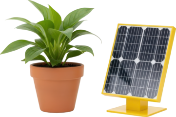 Green Potted Plant and Solar Panel