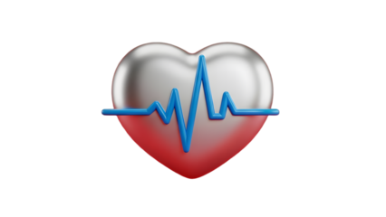 Heart with blue electrocardiogram line, symbolizing health and wellness concepts