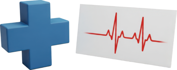 Blue Medical Cross and Heartbeat Pulse
