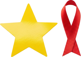 Yellow Star and Red Awareness Ribbon