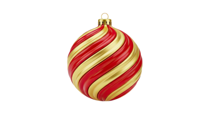 3D Red and gold spiral Christmas ornament on transparent background