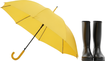 Yellow Umbrella and Black Rain Boots