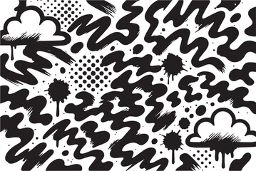 An abstract vector background showcases black and white spray paint textures flowing with gravity, forming a dramatic composition that highlights contrast, motion, and modern artistic energy.