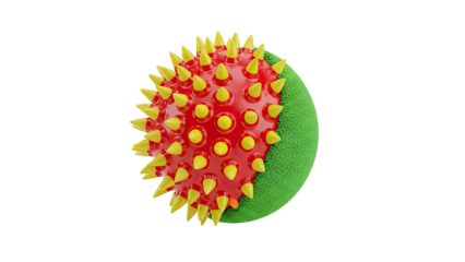 3D Spiky Red and Yellow Sphere with Green Texture on transparent background