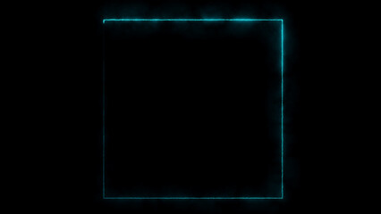 Empty neon glowing frame on dark background