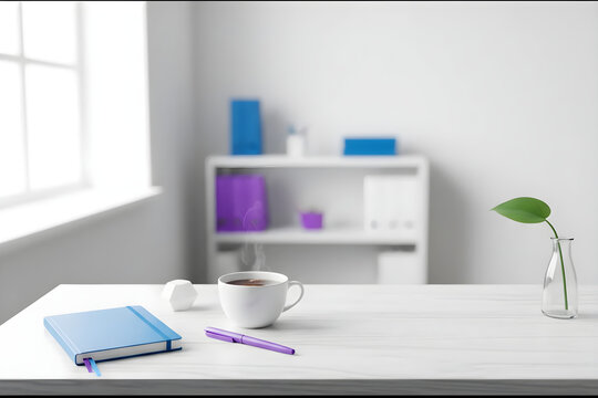 Modern office interior workspace with desk and laptop