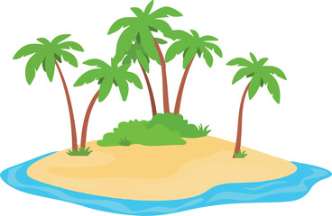 Tropical island with palm trees isolated on