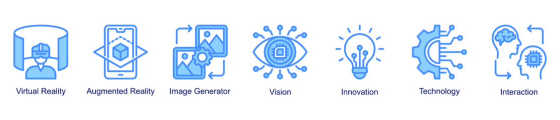 Immersive Tech web banner icon illustration featuring immersive technologies, visual innovation, digital interaction, and creative experiences