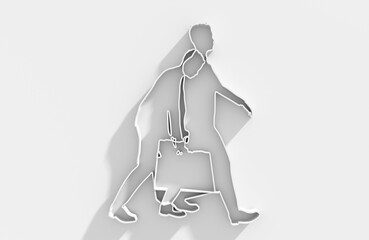 Difference between energy and mood level. Businessman in two versions tired and active. Ready to work and burnout comparison. Businessmen walking with briefcase. 3D render