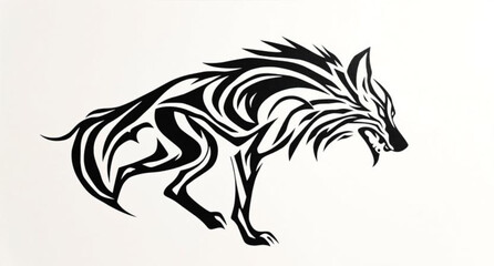 Fototapeta premium Black silhouette wolf head tribal tattoo vector illustration of a wild animal symbol for a nature logo design art
