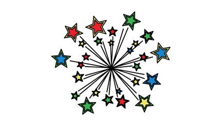 Colorful Cartoon Stars Exploding in Circle.