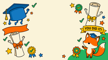 Fun Graduation Celebration: Cute Fox & Diplomas Frame