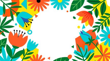Vibrant Abstract Floral Frame Background: Colorful Shapes & Nature