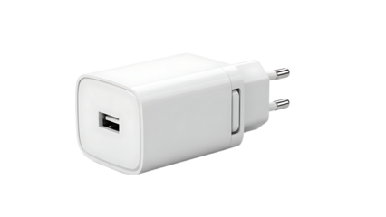 White USB Wall Charger with Single Port on Plain White Background