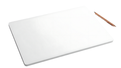 Blank White Notebook with Rose Gold Pen on White Surface for Office and Stationery Use