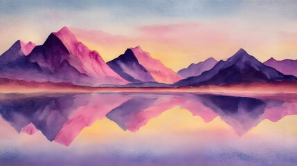 Serene Mountain Range Reflected in Calm Water at Sunset.