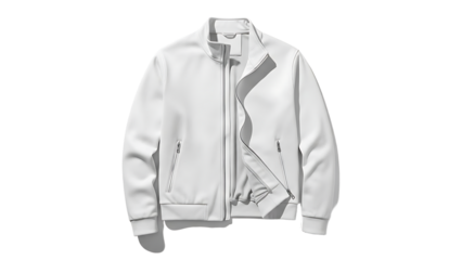 White Leather Jacket with Zipper Details Modern Fashion Outerwear