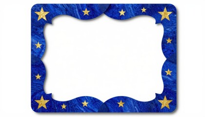 Decorative Blue Frame with Shiny Gold Stars and Blank Center for Customizable Content