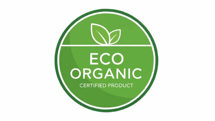 Green Eco Organic Certified Product Label with Leaves.
