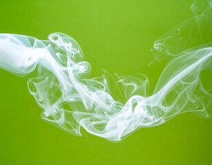 Swirling wisps of white smoke against a vibrant, solid green backdrop