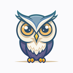 Obraz premium Cartoon Owl with Big Eyes and Feathers.