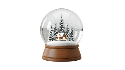 Snow Globe with Winter Scene Snowy Forest and Cabin on Wooden Base