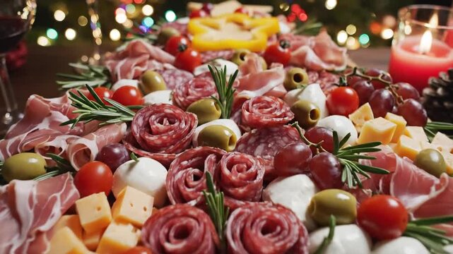 P03-Party charcuterie board italian food antipasti prosciutto ham salami and cheese appetizers served i 4K 10s