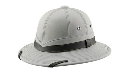 Fototapeta premium Light Grey Safari Hat with Black Strap and Metal Eyelets on White Background