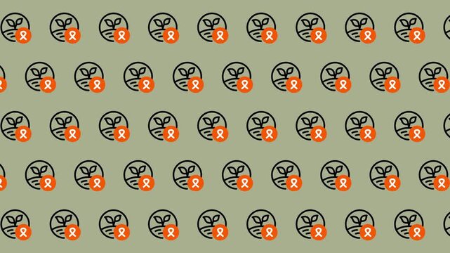 Seamless Pattern of Owl Icons with Orange Ribbon.