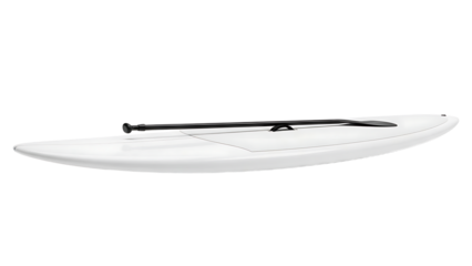 White Surfboard with Paddle Lying on Smooth Surface for Water Sports