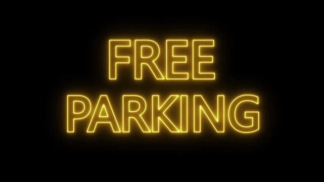 flickering neon free parking text animation. neon sign that flickers and glows with FREE PARKING