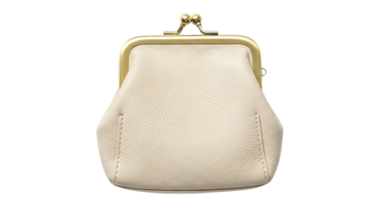 Cream Colored Leather Coin Purse with Metal Frame Isolated on White Background