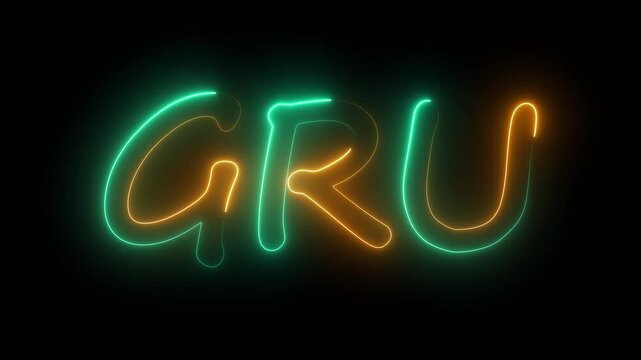 flickering neon gru text animation. neon sign that flickers and glows with GRU