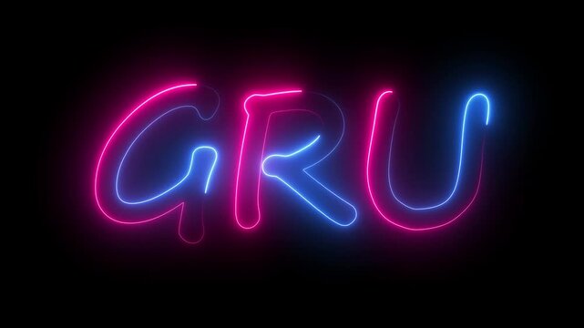 flickering neon gru text animation. neon sign that flickers and glows with GRU
