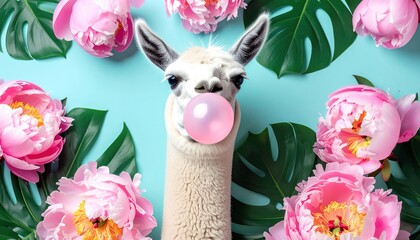 Obraz premium Llama Blowing Bubble Gum.