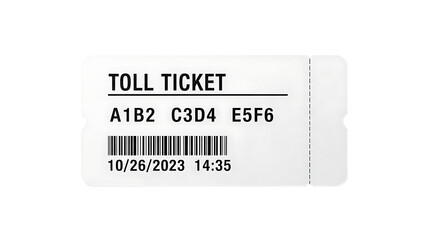 Toll Ticket with Barcode and Date in Simple White Background