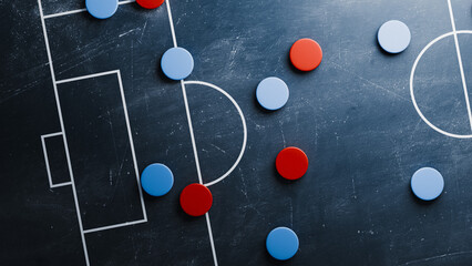 Top View Football(Soccer) Tactics Board Strategy Concept Copy space. 3d rendering