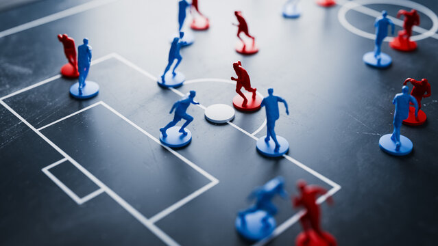 Football(Soccer) Tactics Board with 3D Player Figures Sports Strategy. 3d rendering