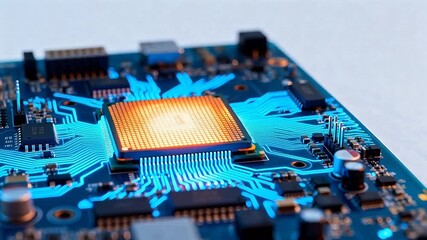 Closeup of a glowing computer chip - Powered by Adobe