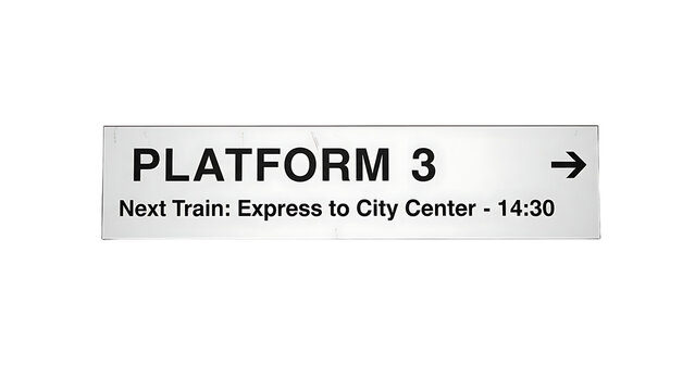 Platform Three Signboard Showing Next Train to City Center at 1430