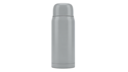 Silver Thermos Bottle Standing Upright in Minimalist Studio