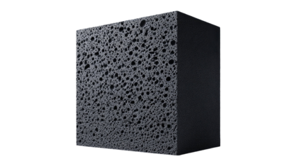 Black acoustic foam panel for sound absorption and noise reduction in recording studios music rooms isolated on white background