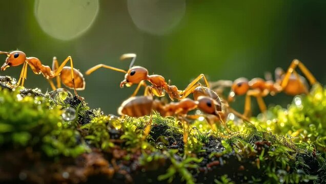 Ants Collective Actions: A Detailed View of Their Movements on the Green Moss Surface