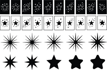 Star icons set, sparkle shooting stars and bursts shapes, minimal black silhouette symbols for magic decoration design illustration © MdAnoar