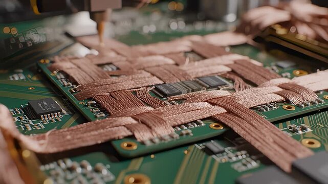 Automated Machine Working on Circuit Board With Copper Wire Binding