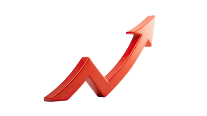 Red upward trending arrow showing business growth financial increase investment profit success chart isolated on white background